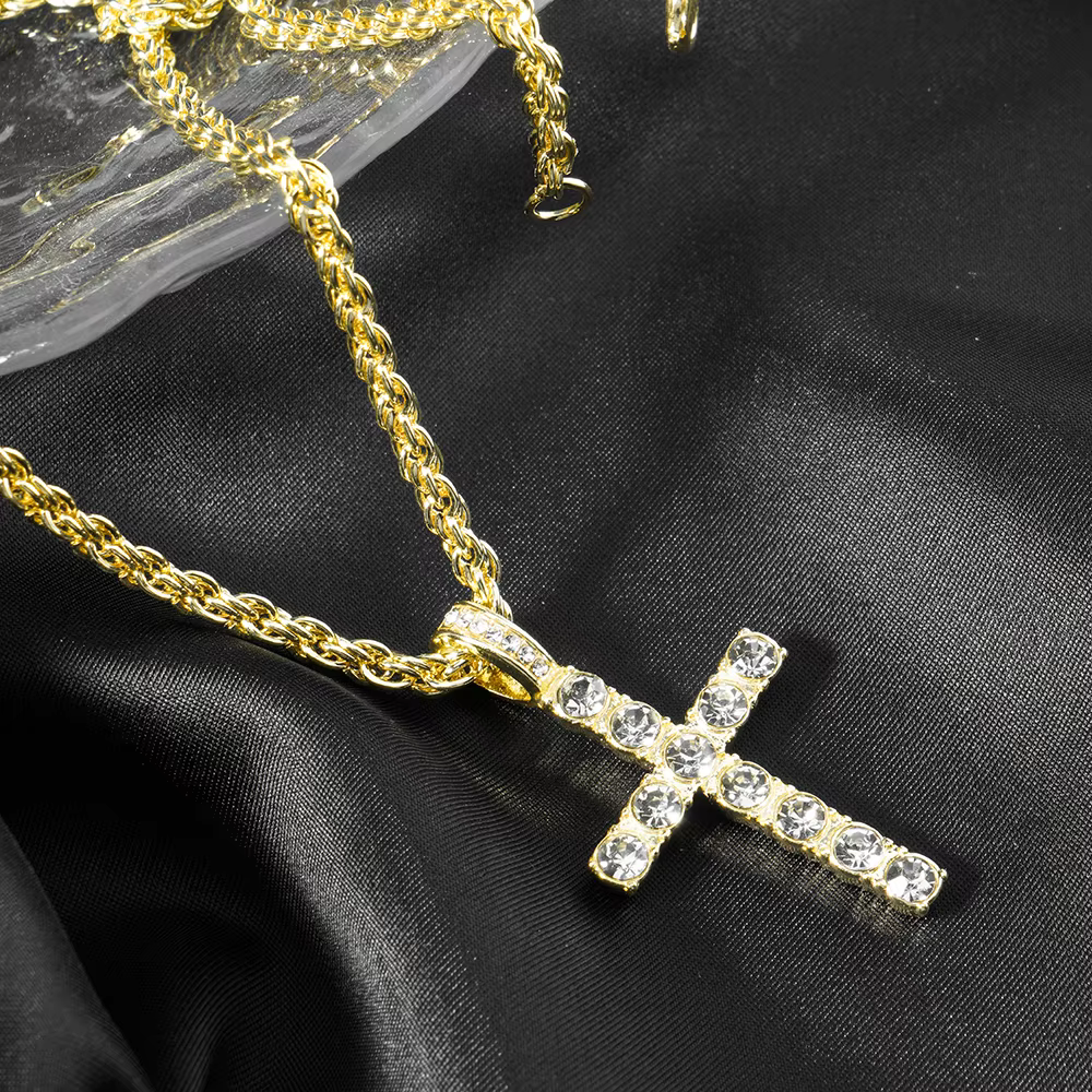 Tennis diamond cross chain