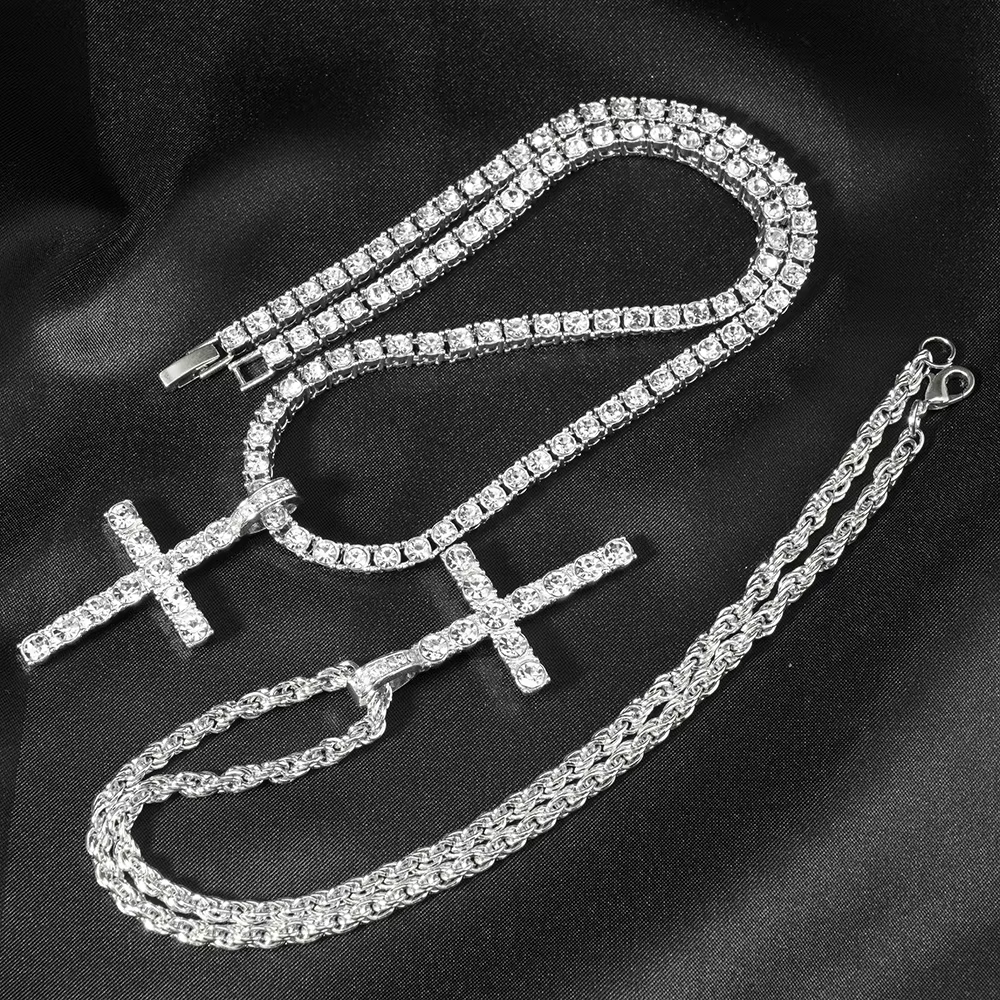 Tennis diamond cross chain