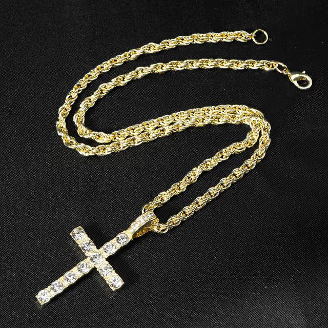 Tennis diamond cross chain